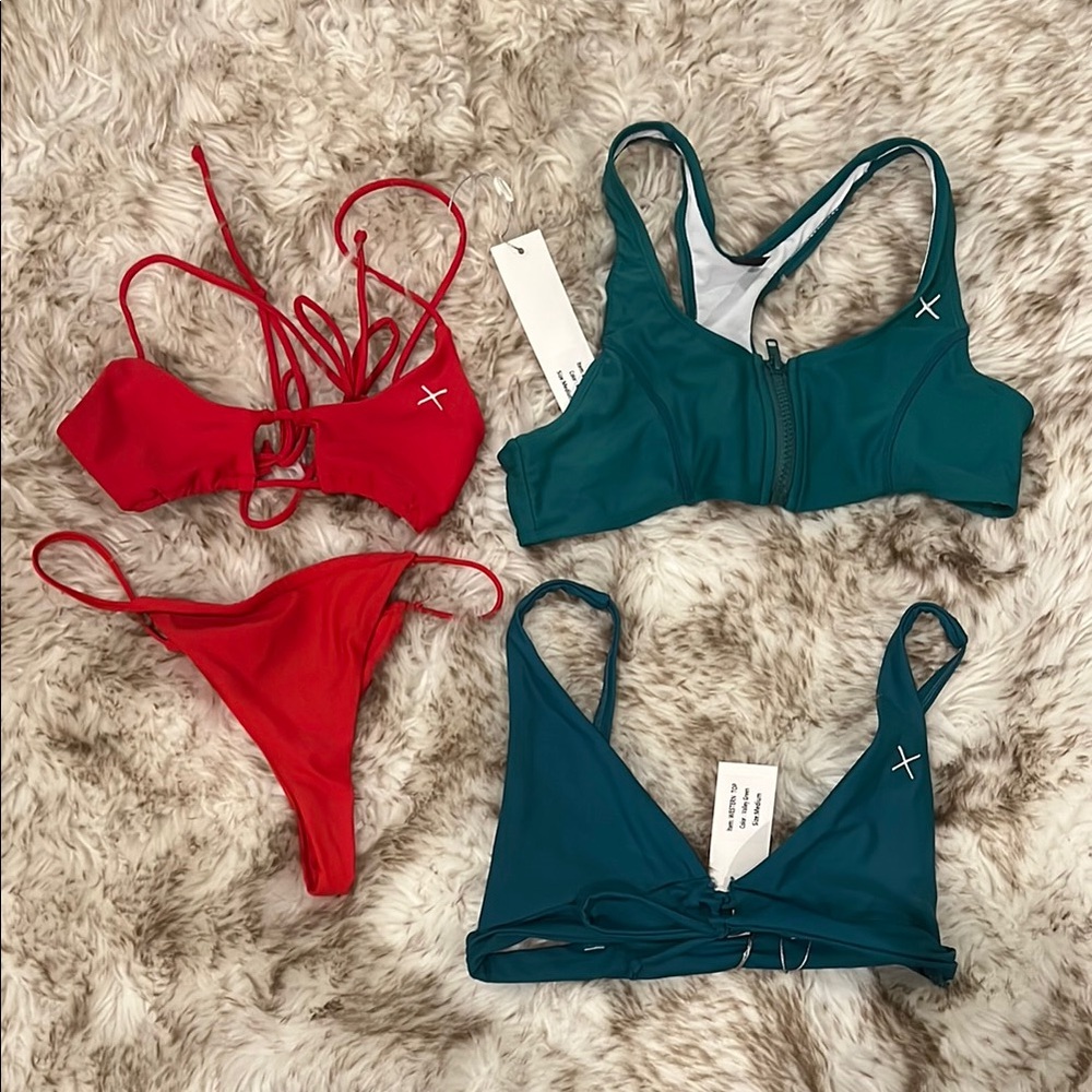 Boutine LA Red set and green top bundle Bikini